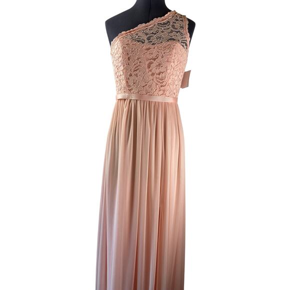 David's Bridal Pale Peach Size 4 Maxi One Shoulder Lace Dress F17063 Bellini - Picture 1 of 11
